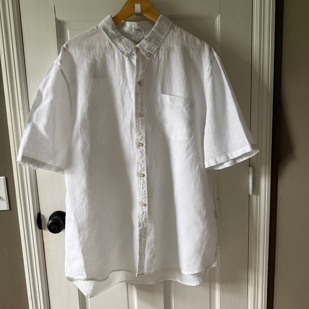 Reyn Spooner Men’s 100% Linen White Button Down Shirt XL Resort Coastal